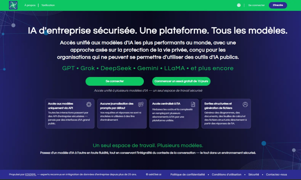 Namtek-AskElixirai-propulse-par-EDI2XML - Business Software Solutions & IT Services Notre plateforme Secure Enterprise AI est développée par l’équipe derrière EDI2XML