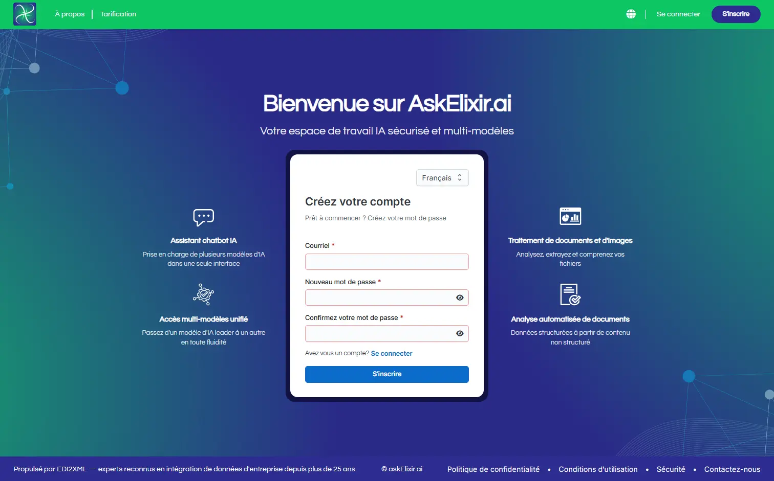 Créez votre compte Enregistrez votre organisation et activez votre espace de travail d’IA sécurisé.